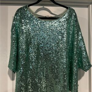 Anthropologie Sparkling Green Sequin Blouse